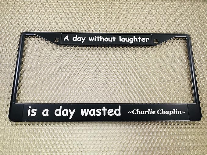 Custom Personalized Black Powder-Coated Metal Laser Engraved Standard Size - Car/Automobile License Plate Frame with Free caps - Black/White Text (Qty: 1 Frame)