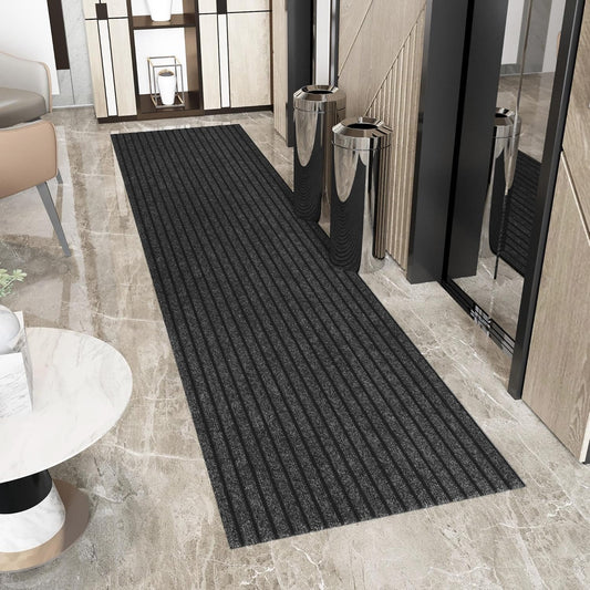 Ottomanson 2' x 14' Hallway Runner with Scraper Pile Extra Durable Non-Slip Rug Mat for Indoor & Outdoor Use - Ideal for Kitchen, Entryway, Patio & Garage - High-Traffic Carpet, Black
