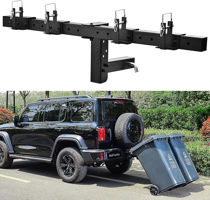 Heavy-Duty Dual Trash Can Hauler - Wheeled Garbage Can Towing Hitch Carrier with 2" Receiver - Effortless Outdoor Trash Transport