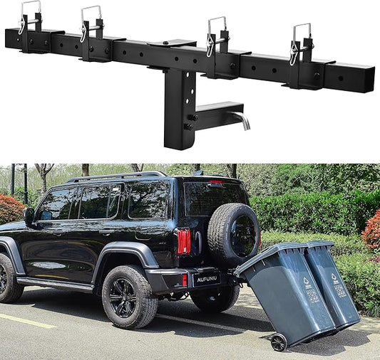 Heavy-Duty Dual Trash Can Hauler - Wheeled Garbage Can Towing Hitch Carrier with 2" Receiver - Effortless Outdoor Trash Transport