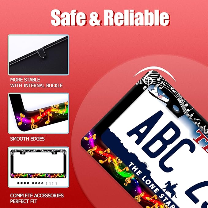Music License Plate Frame Colorful Music Musical Note License Plate Frames Funny Auto Accessory Bracket Stainless Steel Personalise License Plate for Men Women 6.3 x 12.3 Inch