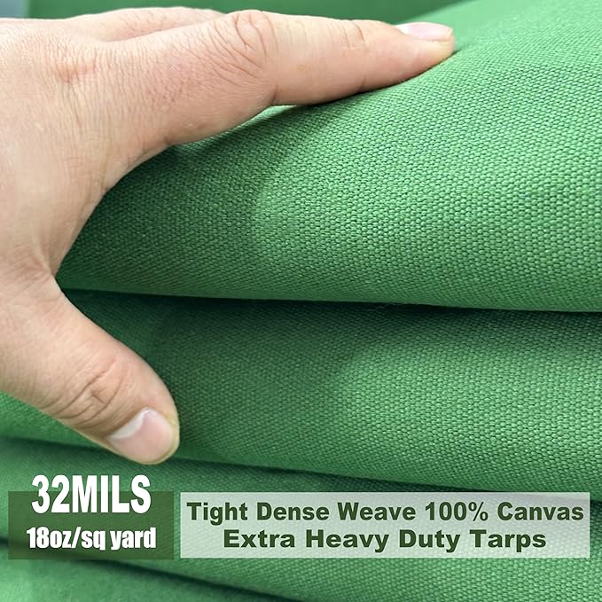 Extra Heavy Duty Canvas tarp 4x8 Feet 18oz Water-Resistant Small Canvas Tarp with Grommets，Tear Resistant, Durable, Multipurpose Protective Green Canvas Covering 32 Mil Thickness