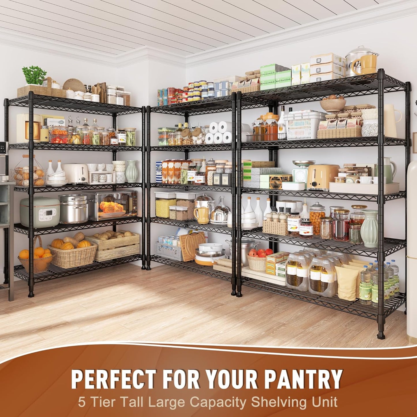 REIBII 5-Tier Wire Shelving Rack Storage Shelves Metal Shelves,1020 LBS Adjustable Heavy Duty Metal Shelving Units and Storage for Garage Pantry Bathroom 29" W X 14" D X 63" H