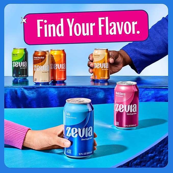 Zevia Zero Sugar Soda, Cherry Cola, 12 oz Cans (24-Pack) – Naturally Sweetened, Non-GMO Project Verified, Gluten-Free, Vegan