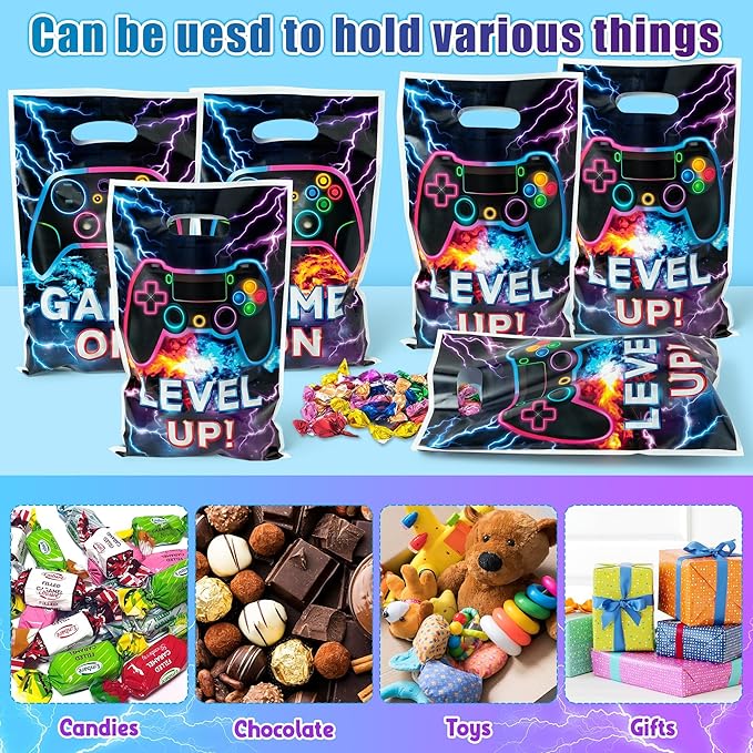 Video Game Party Favor Bags - 50Pcs Video Gaming Sweet Goody Candy Treat Gifts Bags, Game on Themed Party Decorations for Kids Gamers Players Birthday Gaming Events Supplies