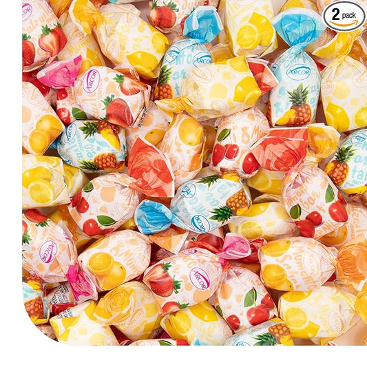 Arcor Fruit Filled Hard Candy - 2 Pound Bag - Bulk Bon Bons Candy with Pineapple, Strawberry, Orange, Cherry, and Lemon Flavors - Individually Wrapped Assorted Fruit Candy