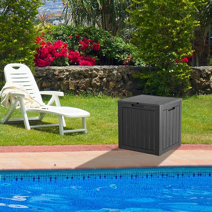 30 Gallon Black Resin Deck Box - Lockable, Waterproof Outdoor Storage for Patio Cushions, Garden Tools & Package Delivery - UV-Resistant Utility Container for Porches, Balconies