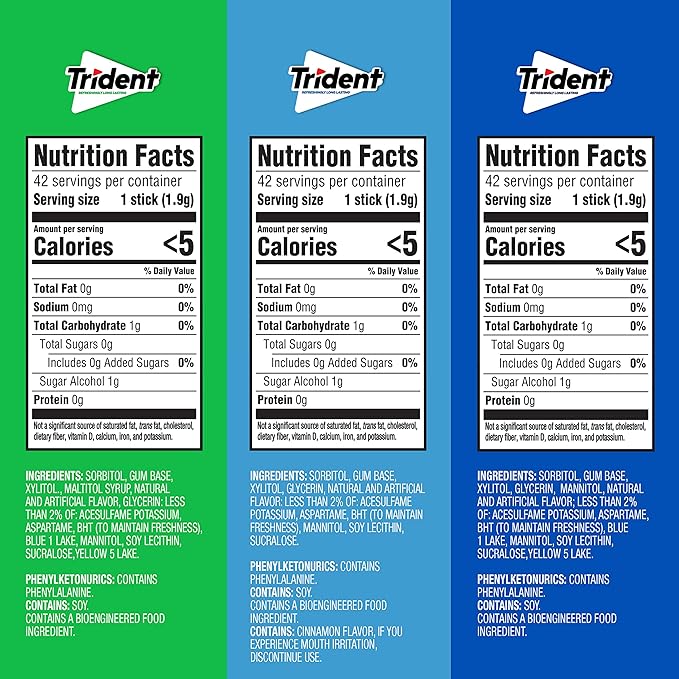 Trident Sugar-Free Chewing Gum Variety Pack Candy, Spearmint, Perfect Peppermint & Original Flavor, 18 Packs of 14 Pieces (252 Total Pieces)
