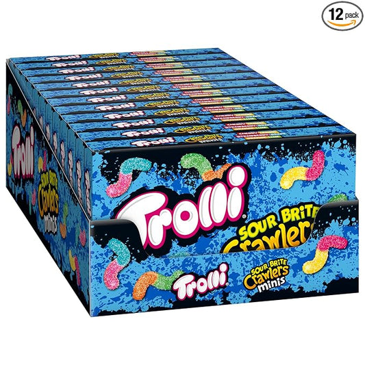 Trolli Sour Brite Crawlers Minis, Sour Gummy Worms, 3.5 Ounce Theater Candy Boxes (Pack of 12)