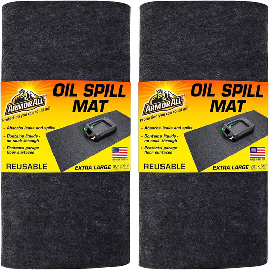 Armor All Premium Maintenance Mat Oil Spill Garage Floor Mat, (30" x 59") (2-Pack), Absorbent, Waterproof, Contains Liquids, Protects Garage Surface or Driveway, Reusable, Washable, Durable (USA Made)