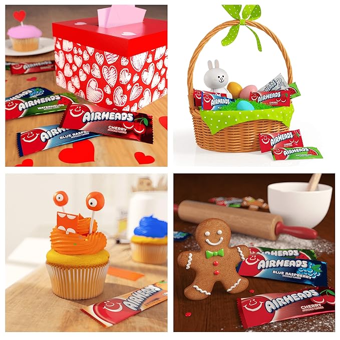 Airheads Mini Bars, Halloween Trick or Treat Candy, Assorted Flavors Variety Pack, Individually Wrapped Bulk Candy for Adults & Kids, Party, Pantry, Non-Melting, 80 ct Bag (Box of 4 Bags)