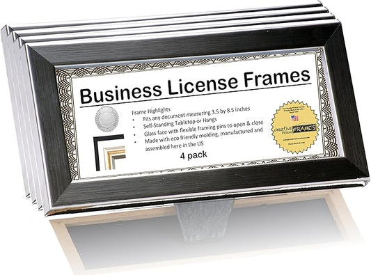 Creative Picture Frames 4-4X9Ss Stainless Steel Like Business License Certificate Frames for Professionals 3.5 by 8.5 Inch Self