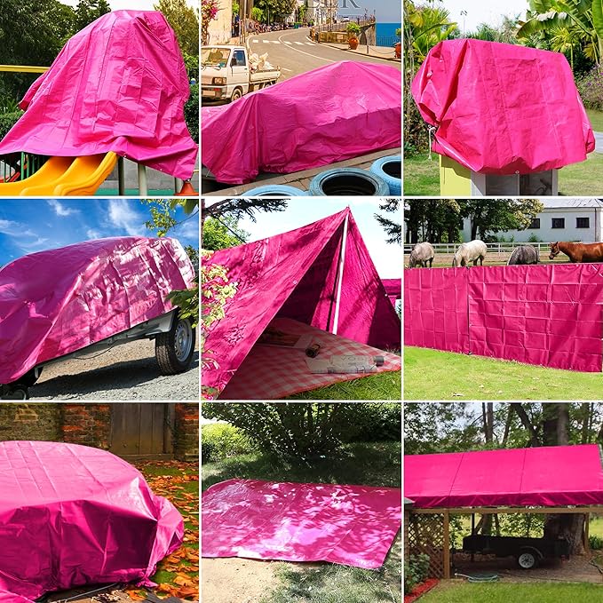 STARPYNG-12 Mil Pink/Silver 15x15 Feet Tarp-Heavy Duty Poly Tarp-Cover,Waterproof, UV Resistant, Weather Resistant, Cover Cars, Boats, Courtyards,Camping