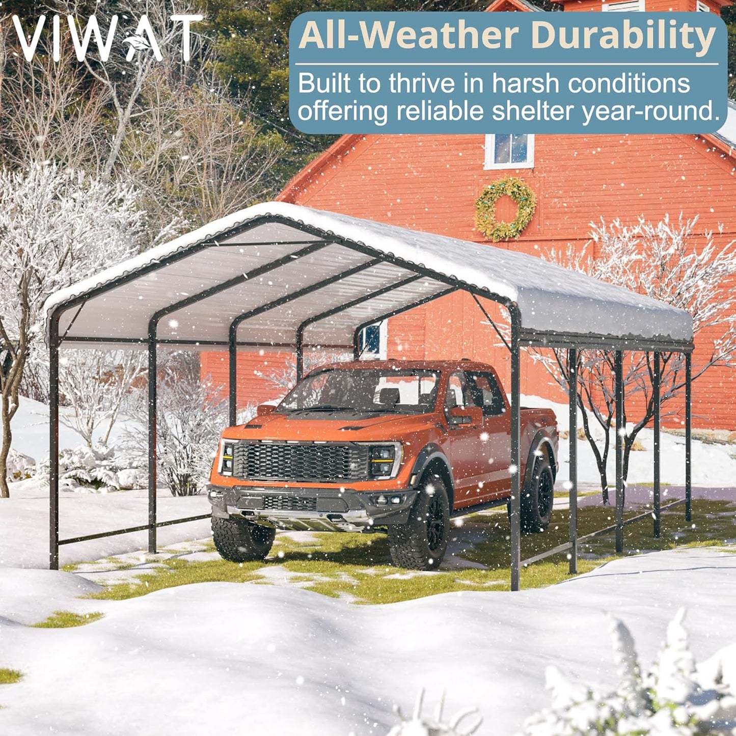 Carport 12x20 FT Metal Carport with Enhanced Base Outdoor Heavy Duty Garage Galvanized Car Shelter for Pickup, Boat, Car and Tractors
