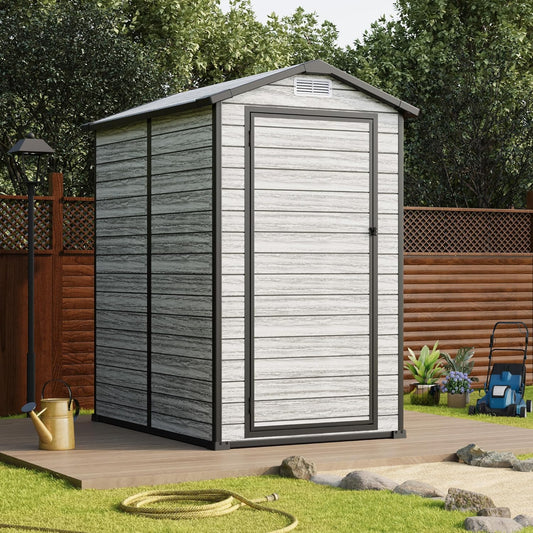 Weather-Resistant Resin Shed with Window, Outdoor Storage Shed Resin Garden Sheds PVC, Backyard Plastic Garden Shed with Lockable Door and Vents