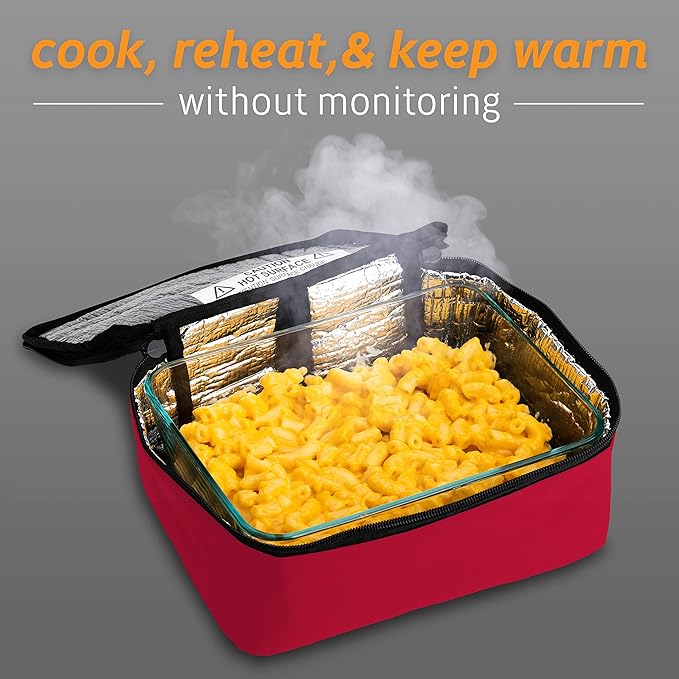 HOTLOGIC Mini Heated Lunch Box with Glass Container - Portable Electric Food Warmer for Men and Women - Great for Work, Office, and Construction - Cook, Reheat, and Eat on the Go - 12V - Red