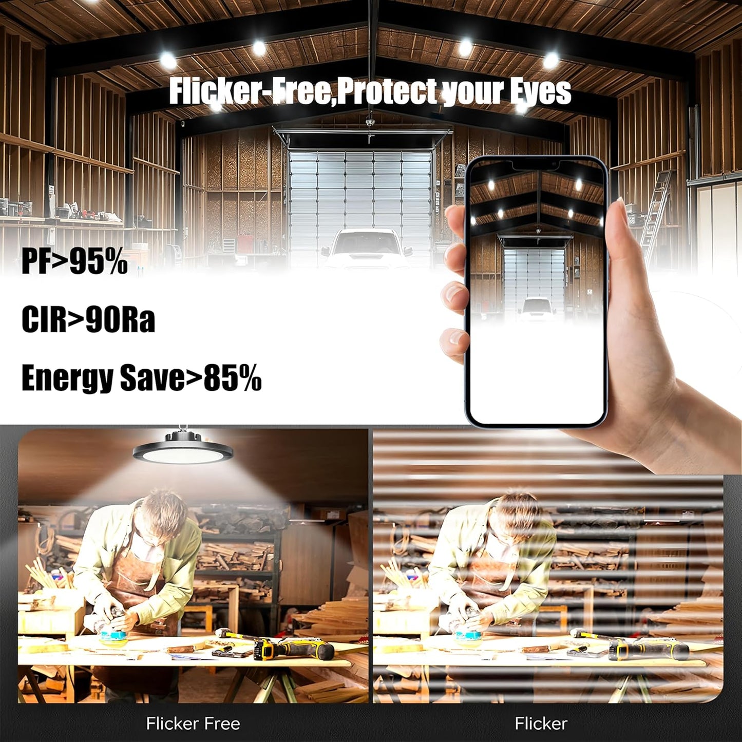 8Pack 250W UFO LED High Bay Light,30000lm 6000K Daylight 2500W Equivalent with US Plug Cable LED Garage Lights Commercial Warehouse Area Light Workshop Garage Factory Lowbay Area Lighting