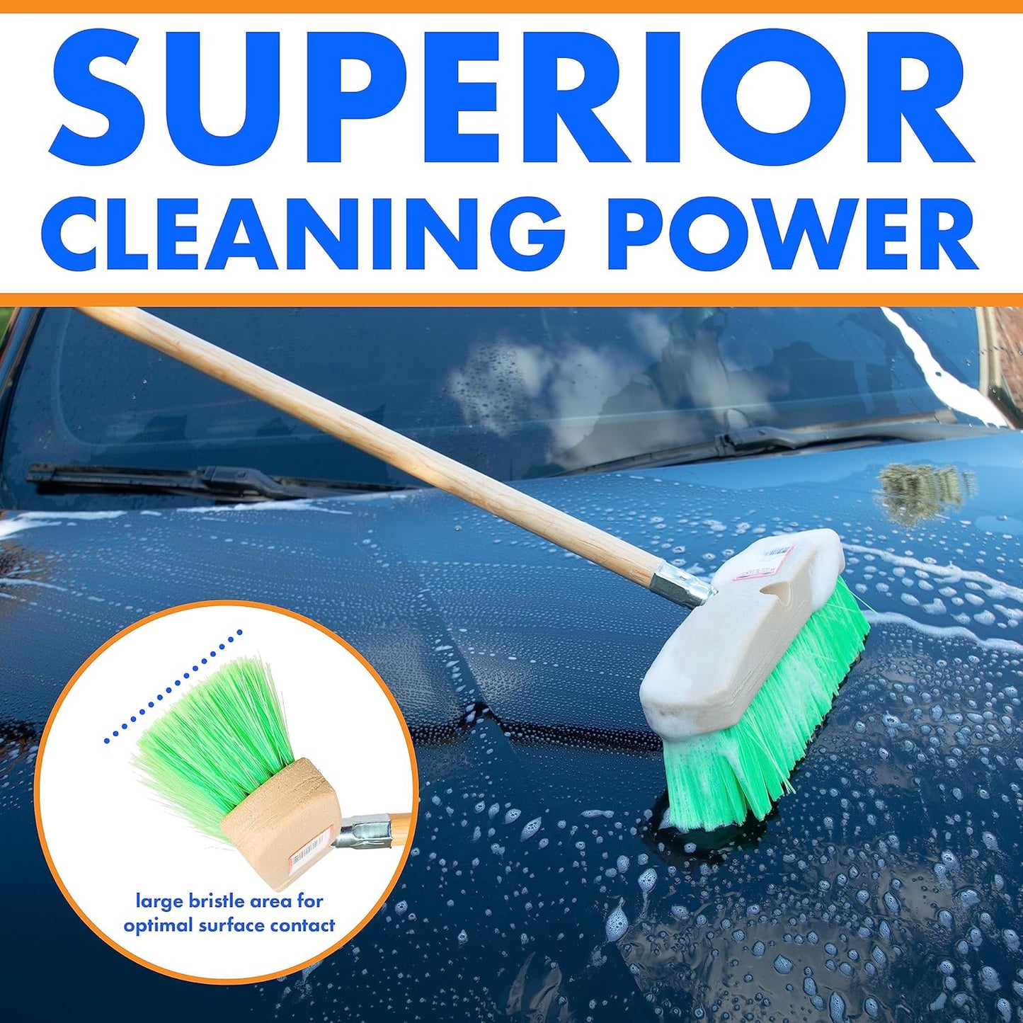 Hub City Industry 10- inch Car Wash Brush, Soft Nylon Bristle, car Accessories, Cleaning Supplies, Automotive wash Brush, Commercial Vehicle Scrub Brush, Flagged Green Poly Bristle