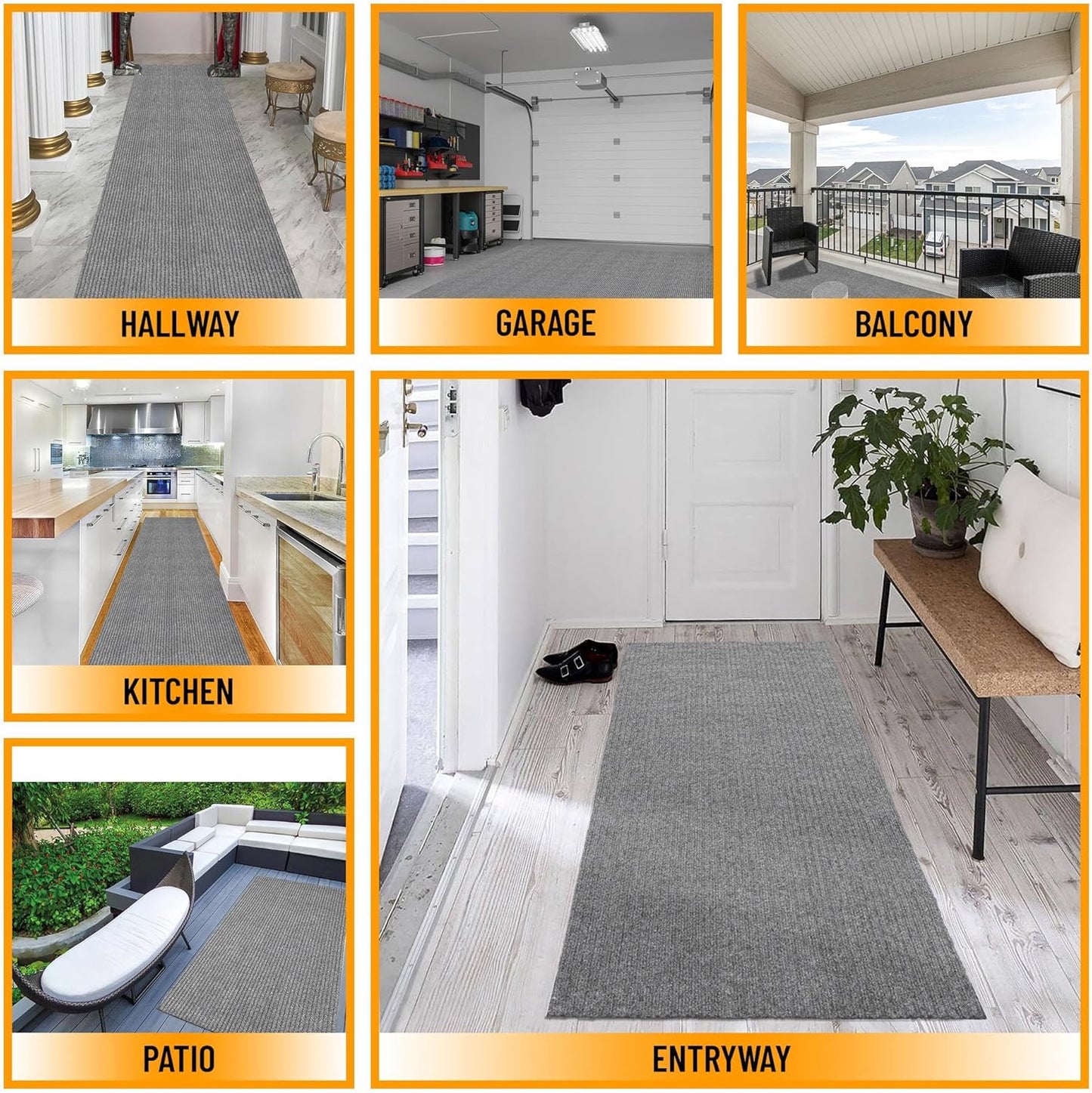 Ottomanson 6'6" x 18' Hallway Runner with Scraper Pile - Extra Durable Non-Slip Rug Mat for Indoor & Outdoor Use - Ideal for Kitchen, Entryway & Garage - High-Traffic Carpet, Gray