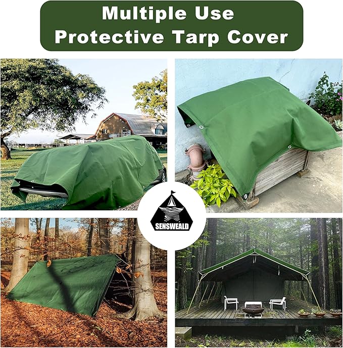 Extra Heavy Duty Canvas tarp 4x8 Feet 18oz Water-Resistant Small Canvas Tarp with Grommets，Tear Resistant, Durable, Multipurpose Protective Green Canvas Covering 32 Mil Thickness