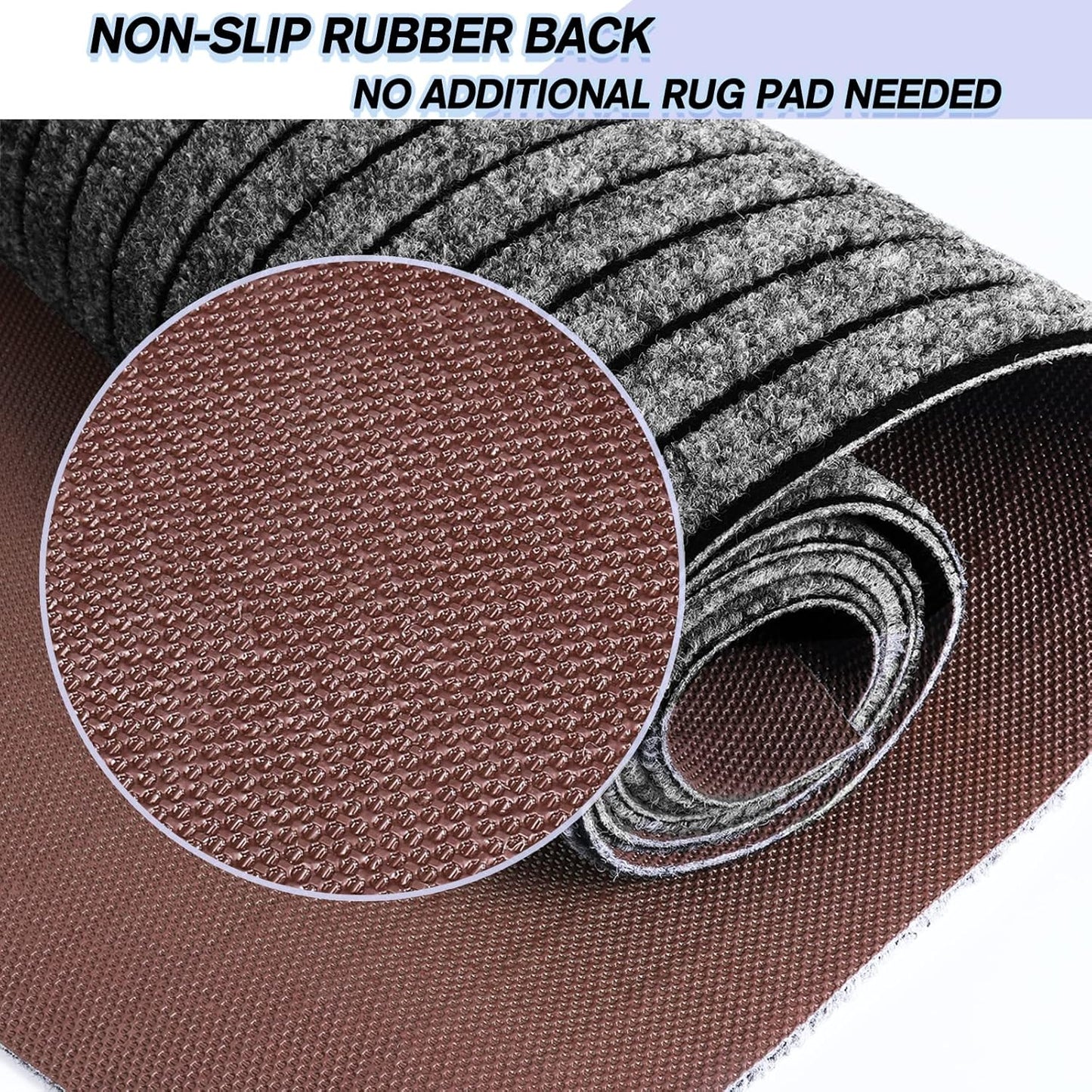 Custom Size Backed Non-Slip Area Rugs Runner, Easy Clean, Waterproof Runner Rugs for Hallway Entryway, Kitchen, Laundry, 4FT x 15FT, Gray Stripe