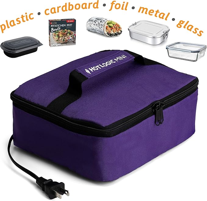 HOTLOGIC Mini Heated Lunch Box - Portable Electric Food Warmer for Men and Women - Great for Work, Office, and Construction - Cook, Reheat, and Eat on the Go - 120V - Purple