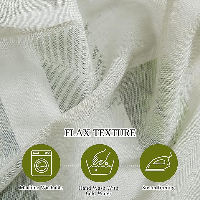 NICETOWN Sage Green Sheer Curtains 48 inches Long, Grommet Linen Blend Semi Sheer Privacy with Light Filtering Short Window Treatments for Bedroom/Cafe/Kitchen, W36 x L48, 2 Panels