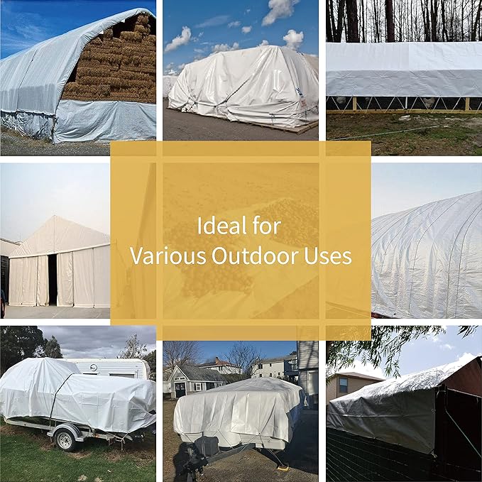 GUARD SHIELD Heavy Duty Tarp 12x24 Feet White Multi Purpose Thick Waterproof Poly Tarp Cover 10mil