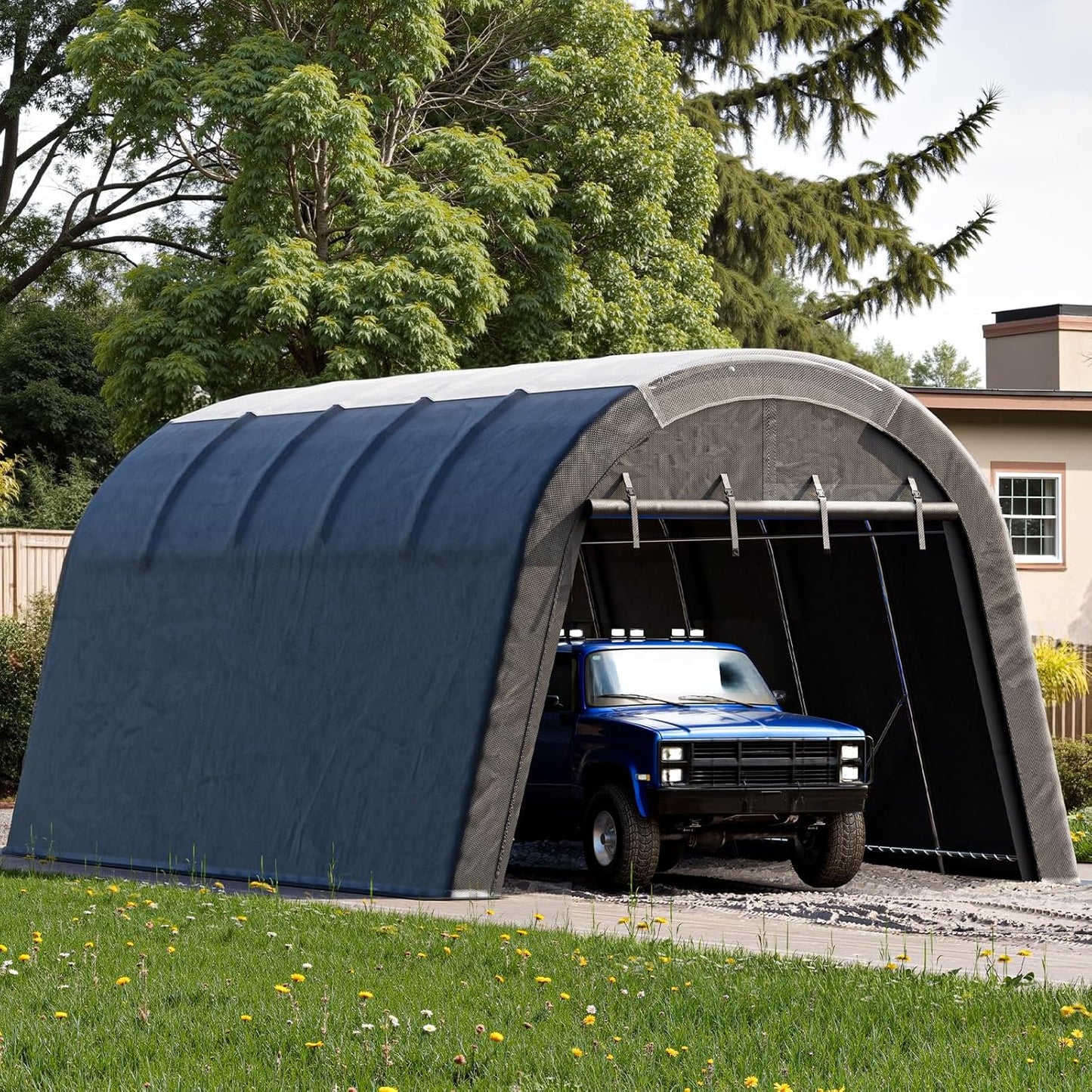 Carport 12x20 ft Heavy Duty w/Translucent Roof, All-Season Waterproof UV Protected Outdoor Car Ports w/Reinforced Metal Frame Ventilated Doors,Portable Garage Car Shelter for Boat Truck Yacht