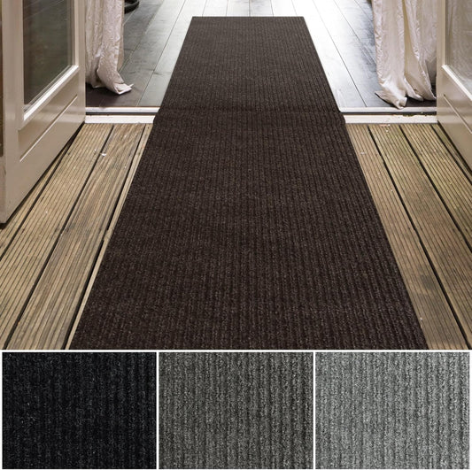 iCustomRug Spartan Weather Warrior Indoor/Outdoor Utility Ribbed Carpet Runner with Non-Slip Thermoplastic Rubber Backing, 6ft X 24ft in Brown
