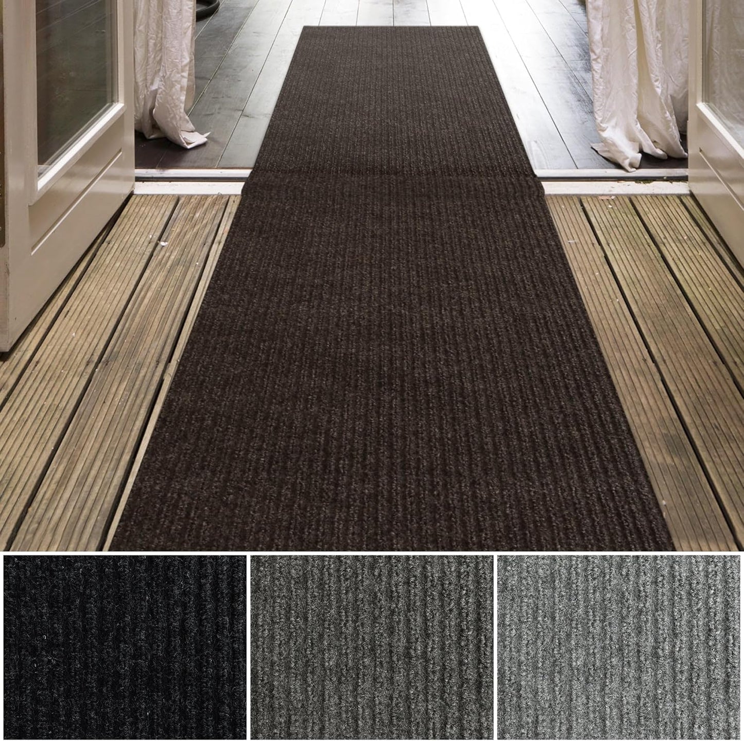 iCustomRug Spartan Weather Warrior Indoor/Outdoor Utility Ribbed Carpet Runner with Non-Slip Thermoplastic Rubber Backing, 6ft X 14ft in Brown