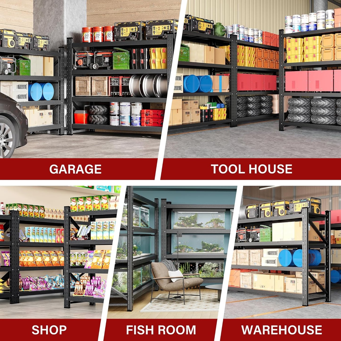 5000LBS Heavy Duty Garage Shelving Units,60" Wide & Deep Storage Shelves,Metal Garage Shelves,Large Storage Rack,Steel Shelf,Industrial Shelving for Shop,Warehouse,Basement,60" W x 24" D x 70" H