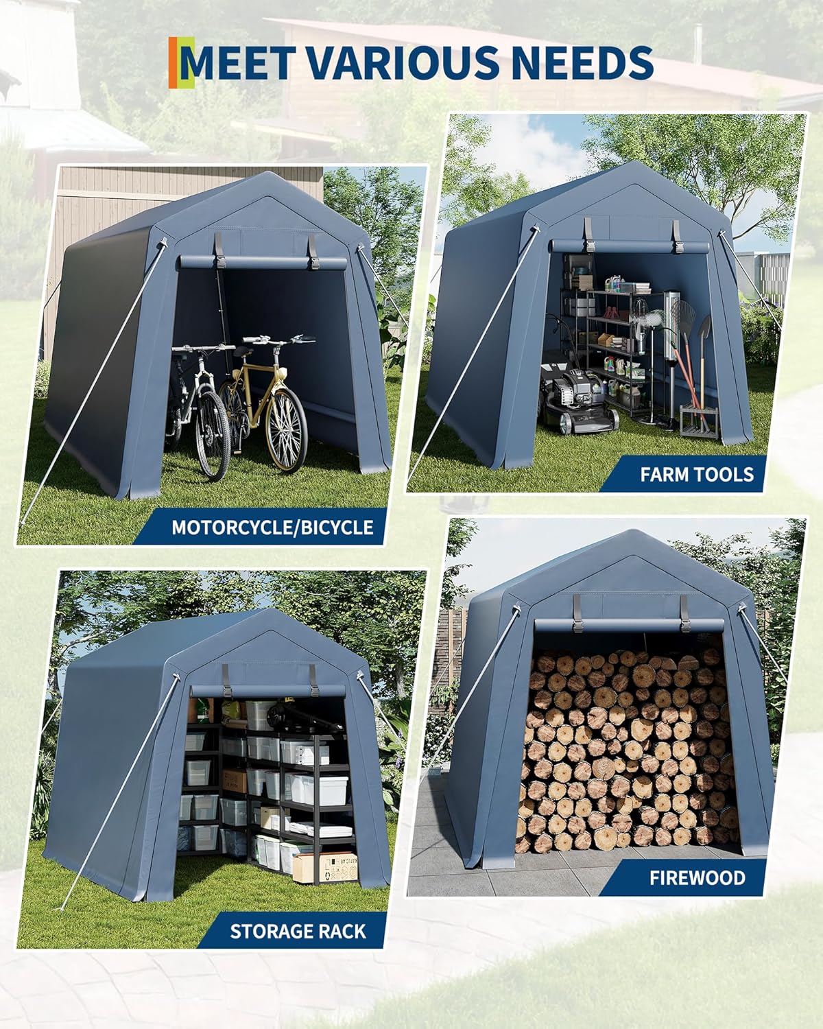 6x8 FT Motorcycle Shed, Durable Outdoor Motorcycle Storage Tent with Roll-Up Ventilated Zipper Door and Windows, Outdoor Garage Canopy for Motorcycle, Bike