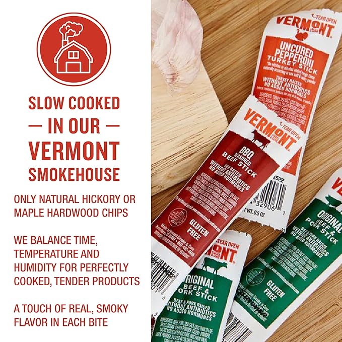 Vermont Smoke & Cure Meat Sticks - Uncured Turkey Pepperoni - Protein Snacks, No Antibiotics or Added Hormones, Hiking Snacks - 8-Count Pouch, Pack of 48