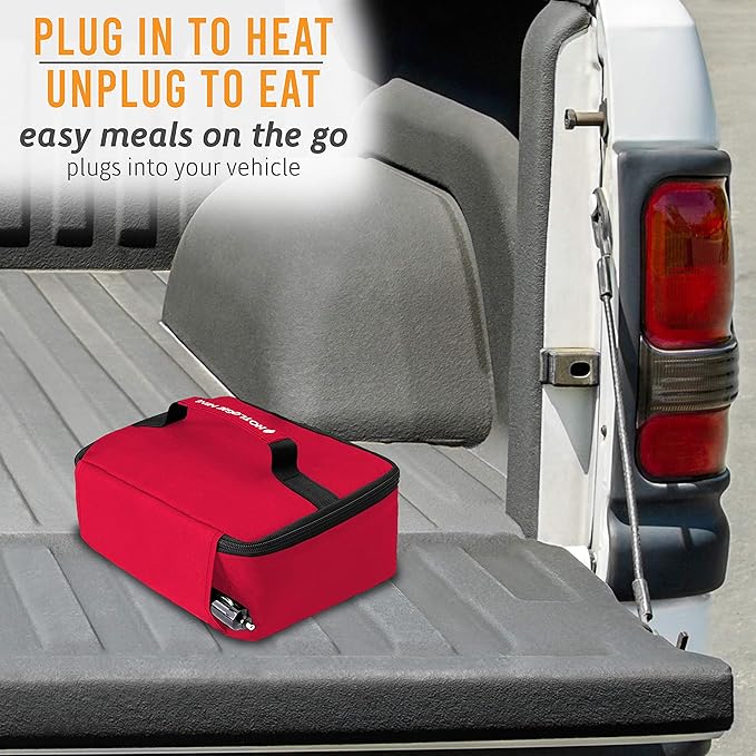 HOTLOGIC Mini Heated Lunch Box with Glass Container - Portable Electric Food Warmer for Men and Women - Great for Work, Office, and Construction - Cook, Reheat, and Eat on the Go - 12V - Red