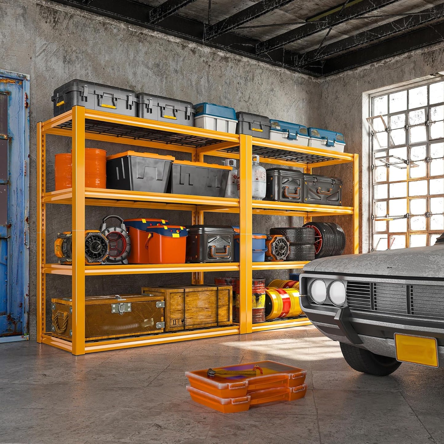 REIBII 40" W Garage Shelving Heavy Duty Metal Shelving 2200LBS Storage Shelves 4 Tier Garage Shelves Adjustable Metal Shelf for Warehouse Basement Pantry Kitchen, 3 Pack