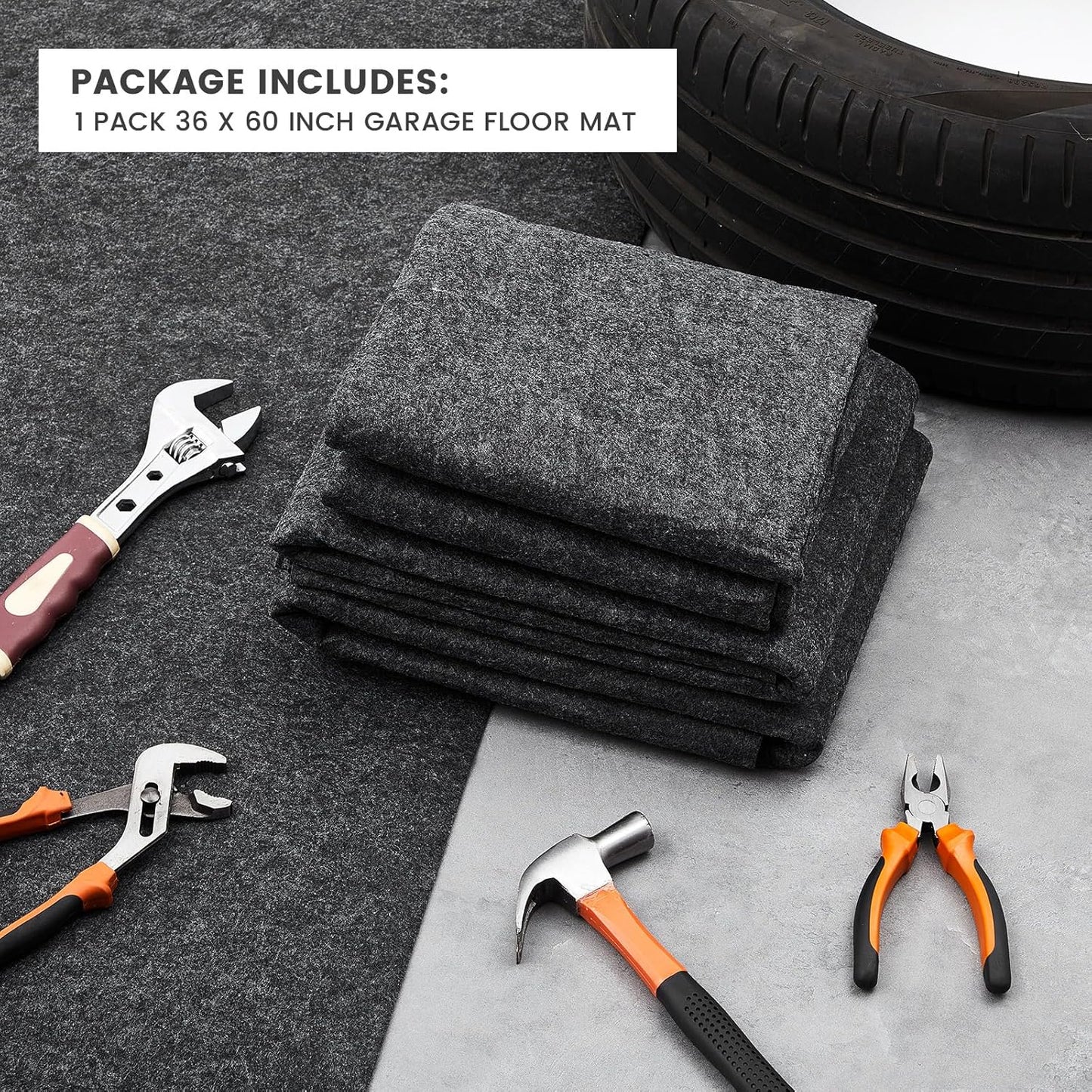 1 Pcs 36 x 60 Inch Oil Spill Mat for Driveway Garage Under Car Leaks Absorbent Oil Pad, Black Rubber Mat Garage Floor Protecting with Waterproof Backing, Reusable, Washable, Non Slip