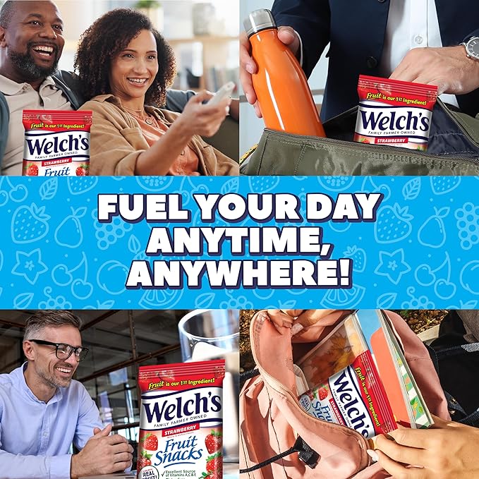 Welch's Fruit Snacks, Strawberry Snack Box, Gluten Free, 5oz Snack Packs (Pack of 12)