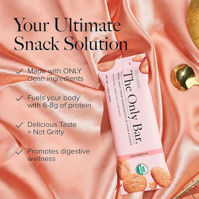 Truvani Plant Based Snack Bars | Snickerdoodle 12 Pack | 5g Protein | USDA Organic and Vegan | The Only Bar | Dairy, Soy, and Gluten Free | Individually Wrapped