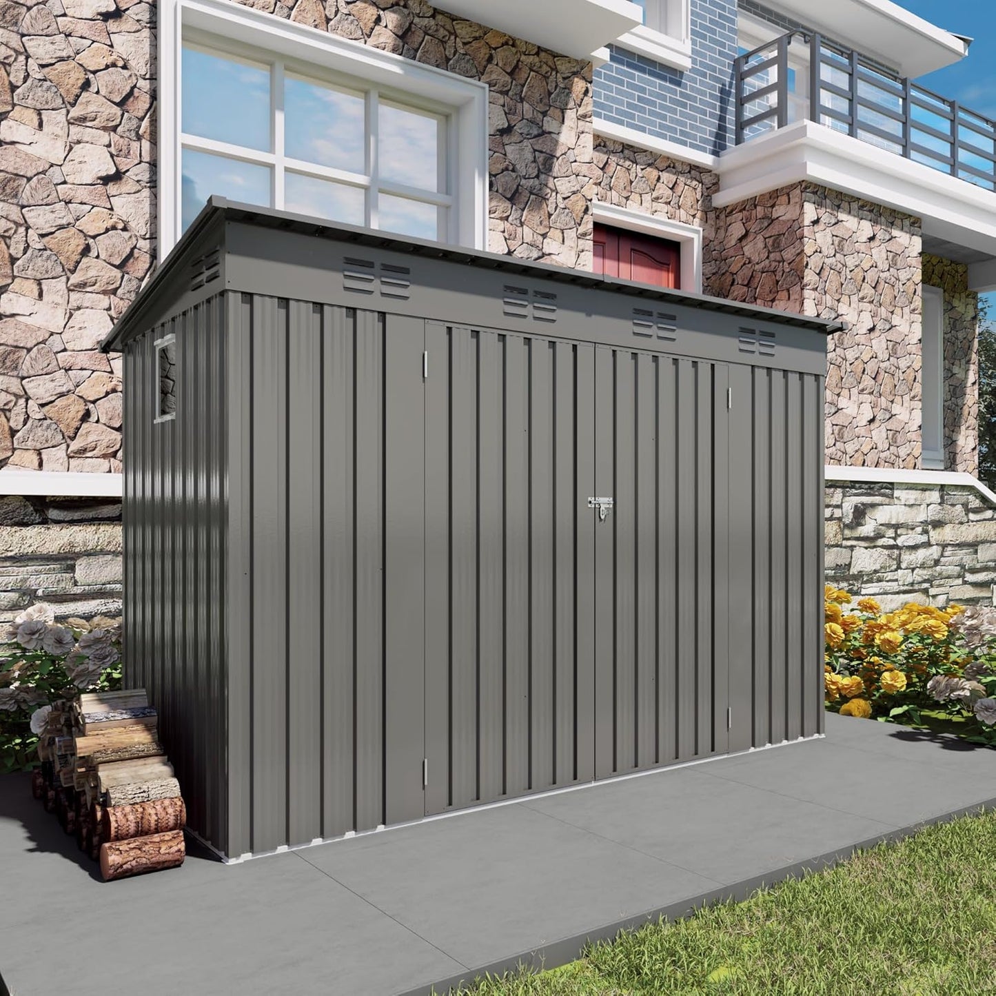 ARMSET Outdoor Storage Shed 4x9 FT for Backyard Organization & Tool Protection - Waterproof Metal Garden Shed, Galvanized Steel Tool House for Patio & Lawn