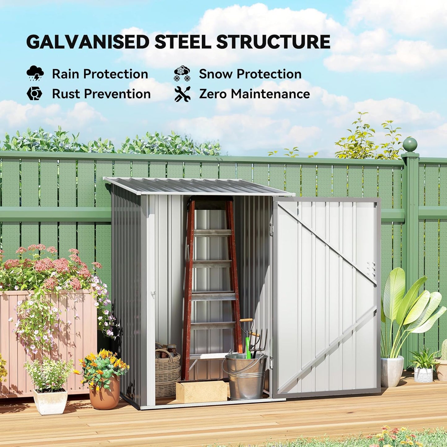 Outsunny 3.3' x 3.4' Outdoor Storage Shed, Metal Garden Tool House with Sloping Roof and Lockable Door for Backyard, Bike, Patio, Garage, Lawn, Gray