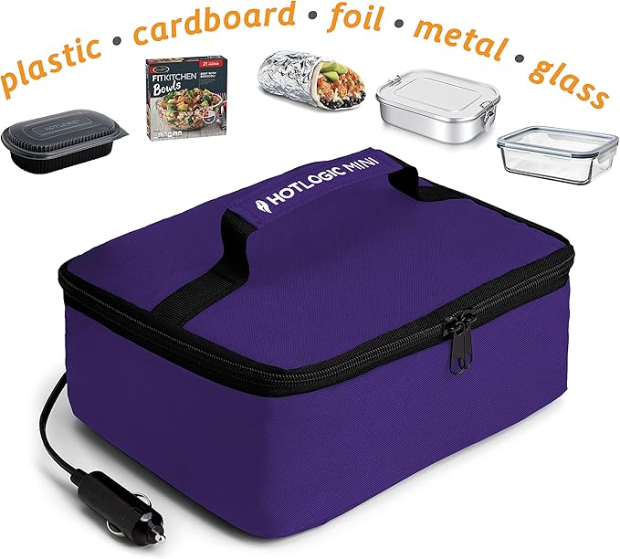 HOTLOGIC Mini Heated Lunch Box - Portable Electric Food Warmer for Men and Women - Great for Work, Office, and Construction - Cook, Reheat, and Eat on the Go - 12V - Purple