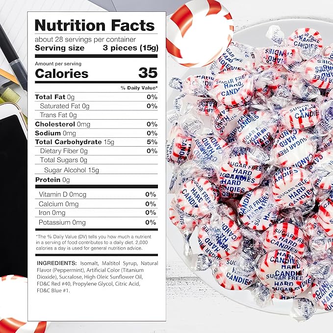 Arcor Starlight Peppermint Sugar Free Hard Candy - 1 Pounds Approx 75 - Sugar Free Candy, Peppermint Candy - Bulk Candy Individually Wrapped - Christmas Candy Bulk- Ideal for Holiday Season