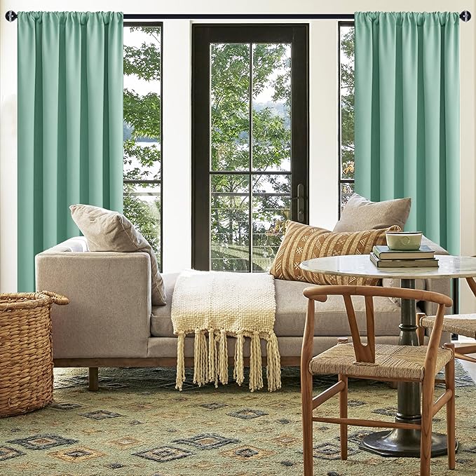 JIUZHEN Blackout Curtains for Bedroom - Thermal Insulated Noise Reducing Privacy Short Curtain for Living Room, Set of 2 Panels with Tiebacks, 42 x 45 inches Long,Sage Green