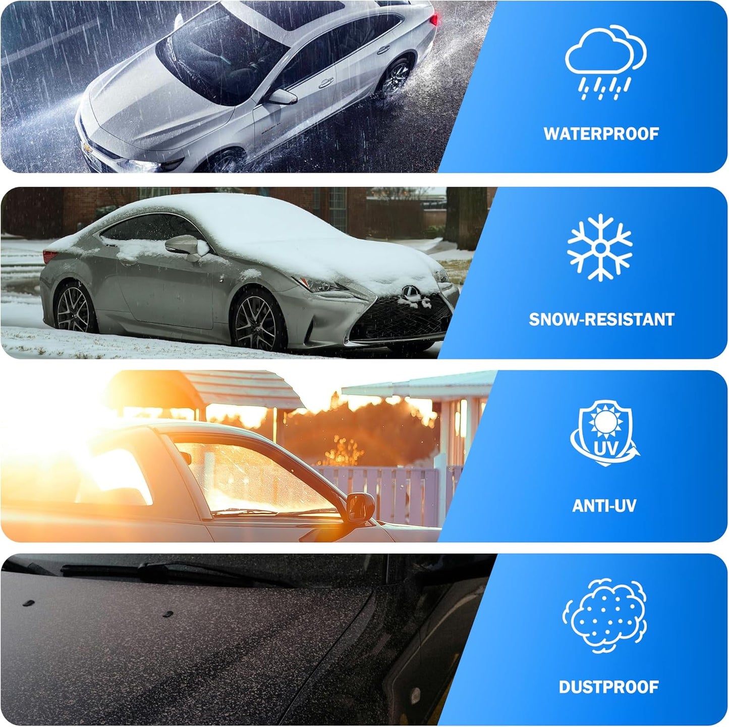 Car Cover Waterproof All Weather Outdoor Windproof Dustproof UV Protection Fit Coupe BMW 8 Series,Chevrolet Camaro/Corvette,Mercedes-Benz E- Class etc.
