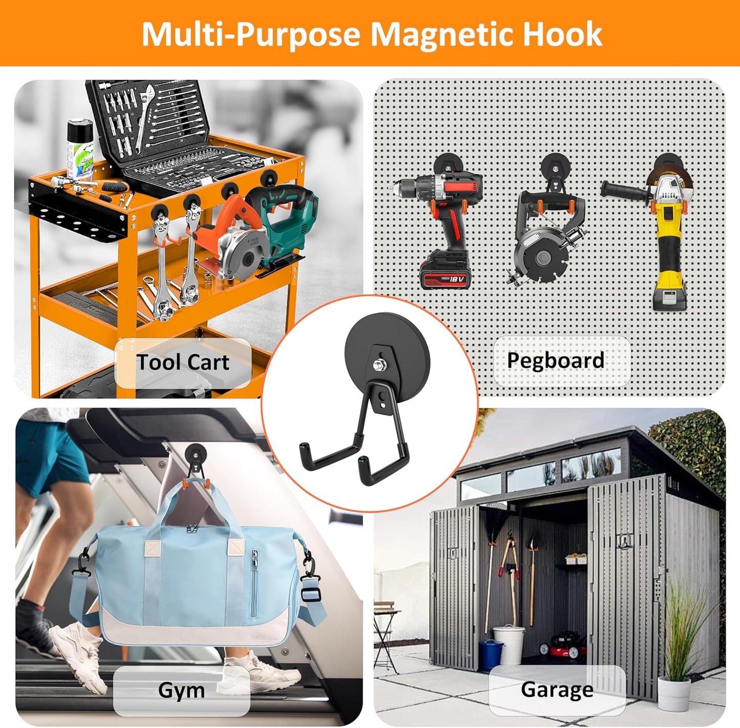 ENUODA Strong Magnetic Hooks Heavy Duty 2 Pack Garage Hooks Heavy Duty Magnet Utility Hooks for Hanging Yard Tools Extension Hose Power Tools Workshop Organization Outdoor Indoor, 25Lbs