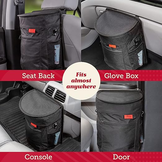 Lusso Gear Spill-Proof Car Trash Can (3.5 Gallon) - Easy to Clean Hanging Garbage Bin - Leak-Proof Lid, Removable Liner, Waterproof - Keeps Truck, SUV, Car, Minivan Clean & Odor Free (Gray)