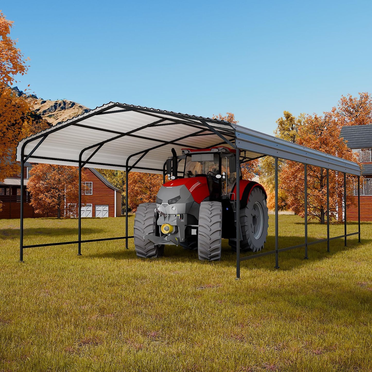 EBE 13' x 25' Metal Carport, Outdoor Steel Carport Canopy with Galvanized Steel Frame and Roof, Heavy Duty Garage Shelter Shade for Cars, Boats, and Truck