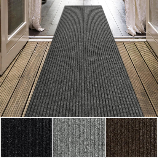 iCustomRug Spartan Weather Warrior Indoor/Outdoor Utility Ribbed Carpet Runner with Non-Slip Thermoplastic Rubber Backing, 3ft X 52ft in Charcoal