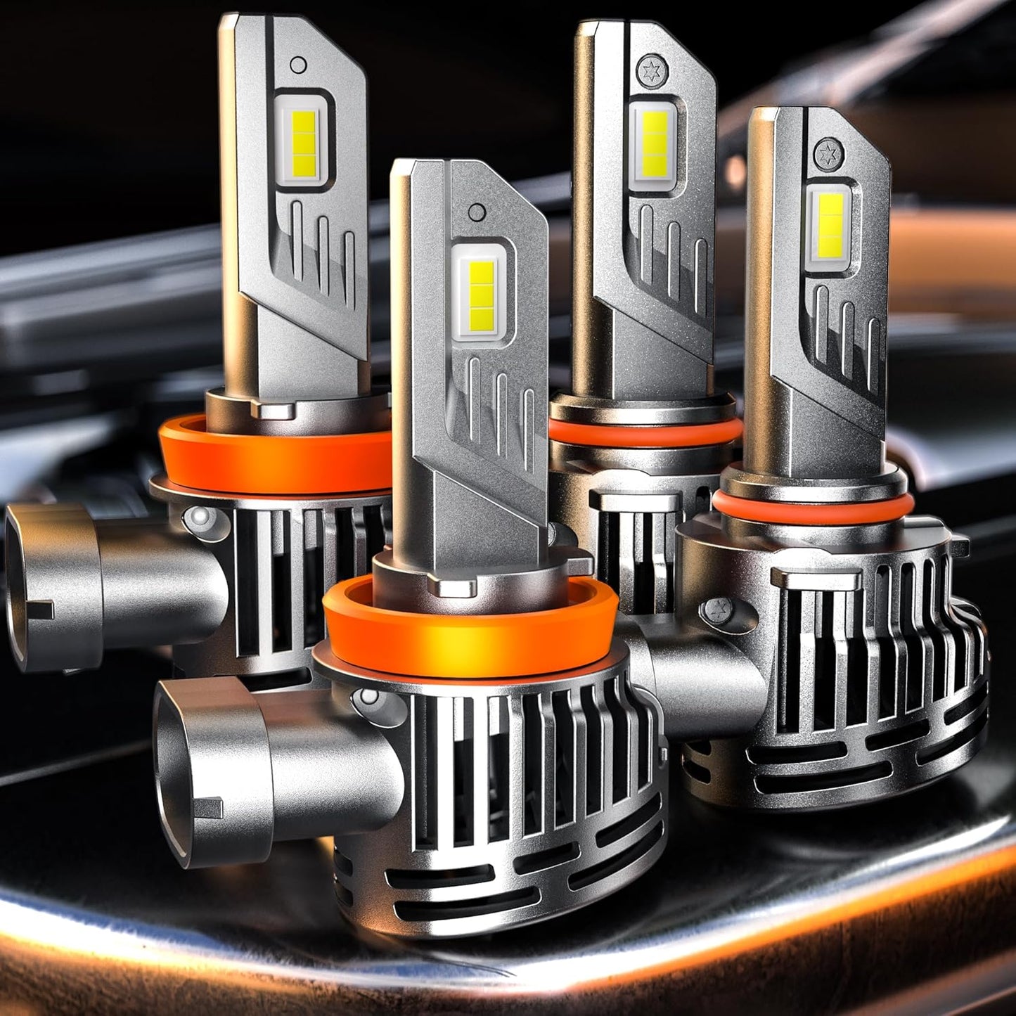 [2025 Upgrade] H 11 90 05 Led Bulb Combo, [900% Brightest] 50000lm Brightness Fog Lights Bulbs Real 1:1 Mini Size Design, 6000k Cool White，Pack of 4